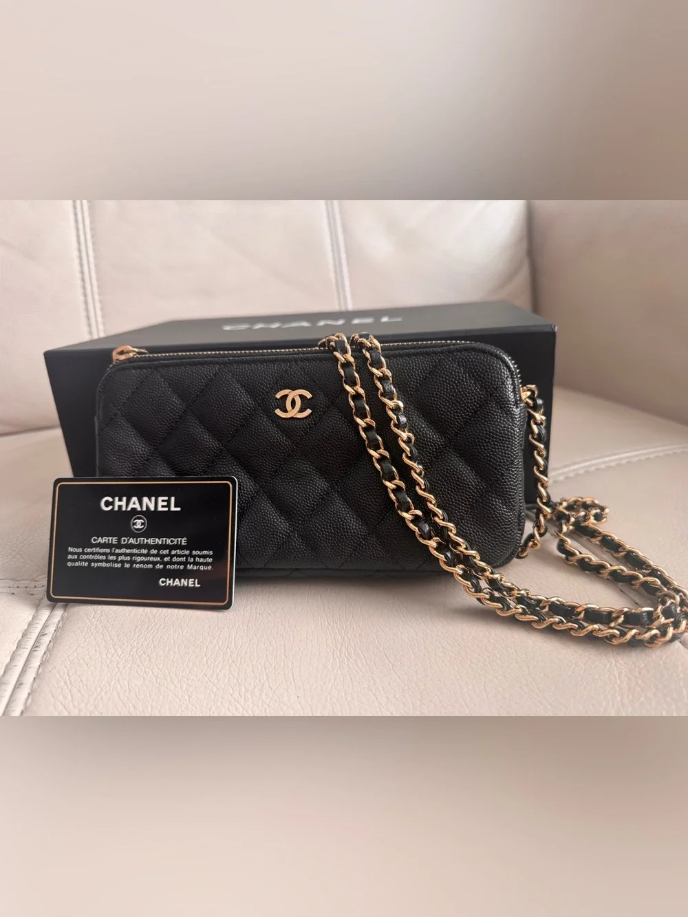CHANEL Black Quilted Leather Clutch/Wallet on Chain with Gold-Tone Hardware - Picture 5 of 16